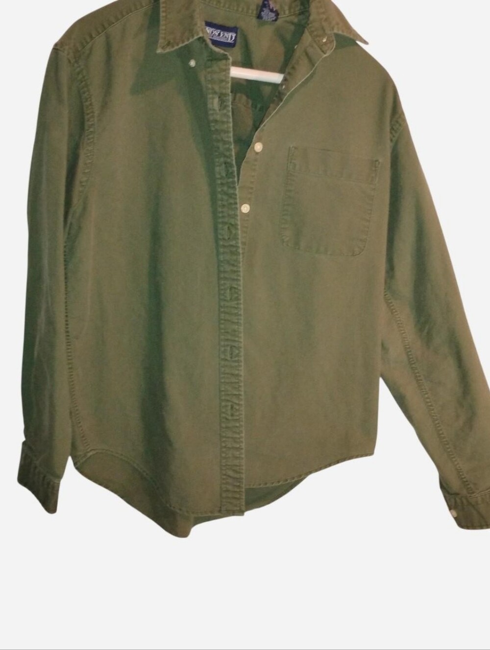 Vintage Lands' End Olive Green 100% Cotton Button Down Shirt Women's Small 6-8